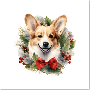 Christmas Corgi Dog Wreath Posters and Art